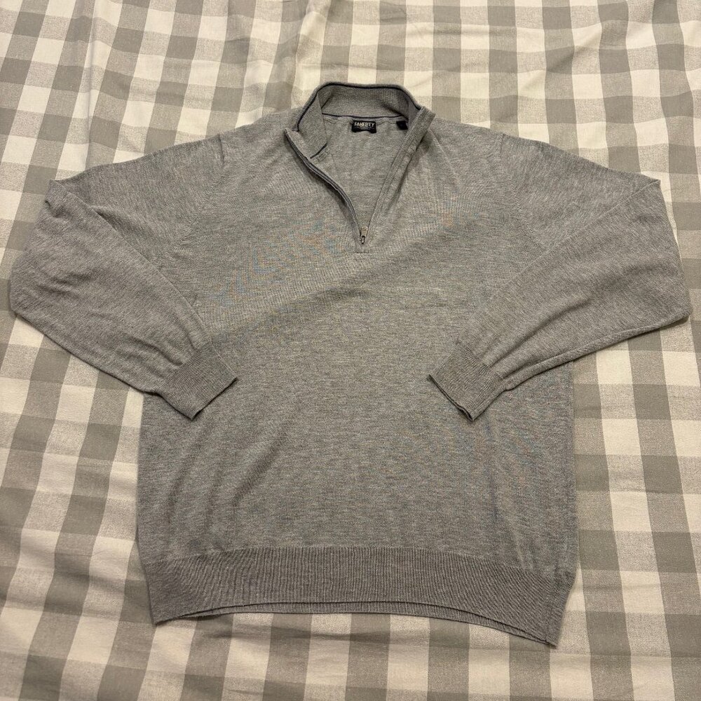 Faherty Movement Quarter Zip Sweater - Mineral Grey Heather - Men's Size Large